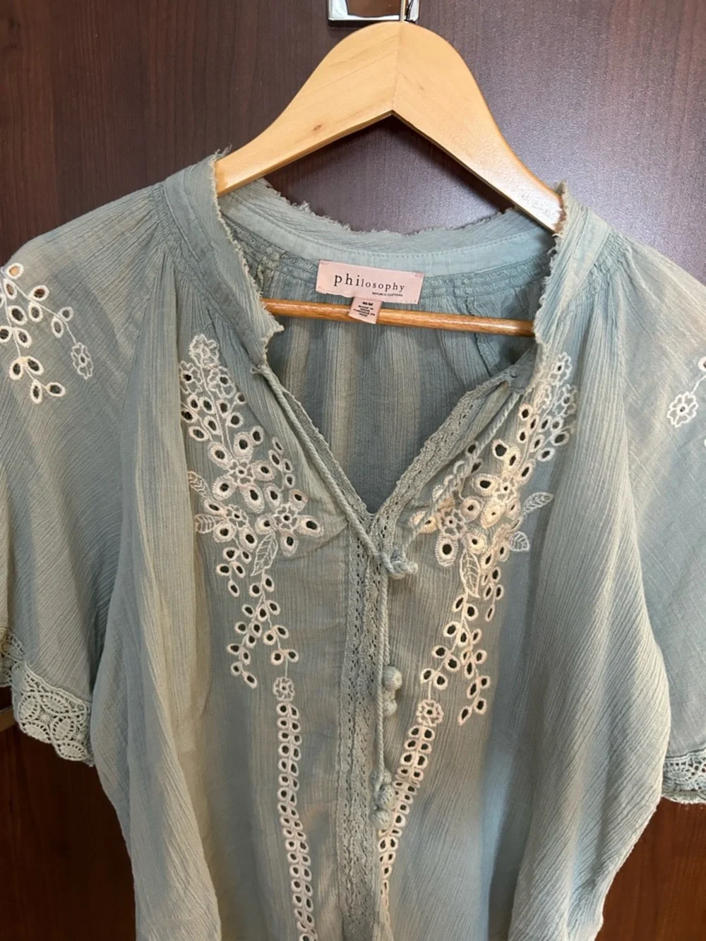 Philosophy Sage Green Embroidered Boho Blouse - Picture 2 of 4